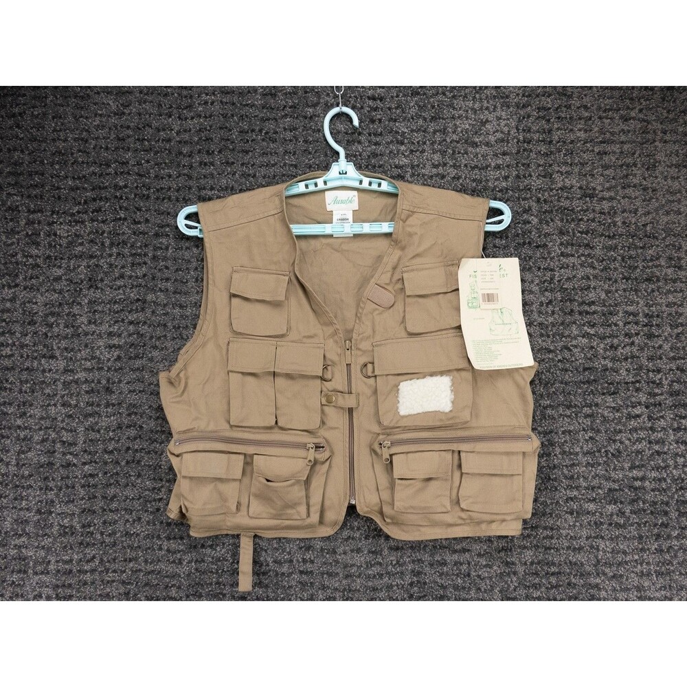 Ausable Fishing Vest Mens 2XL Khaki Tan Full Zip Cotton Twill Angler Outdoor NWT